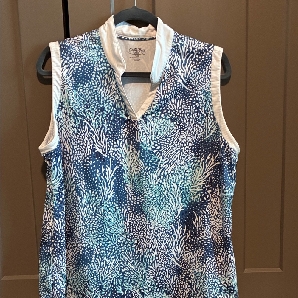 Coral Bay Women's Blue and White Sleeveless Blouse
